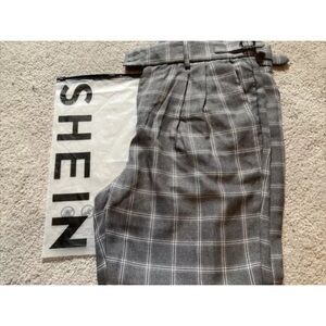 Shein Men’s Plaid Dress Pants, Grey Large New